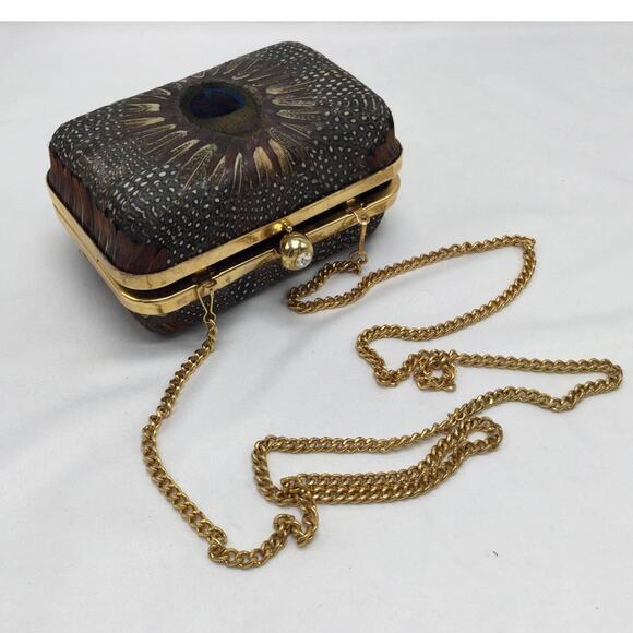 Vintage Comeco Hard Cover Evening Bag Peacock Further - Picture 2 of 8